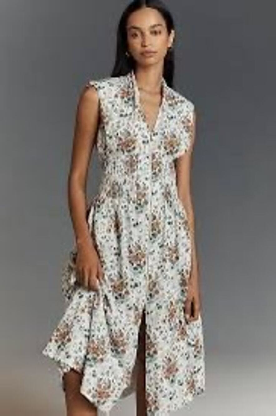 Anthropologie The Tommie Smocked Front Zip Midi Dress NWT Floral Size L